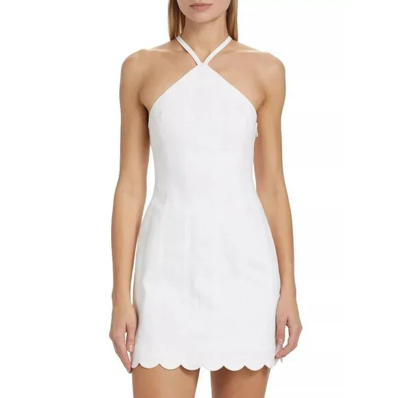 🆕 Cinq à Sept Hadley Halter Mini Dress Scalloped Hem White 14 - Picture 6 of 16